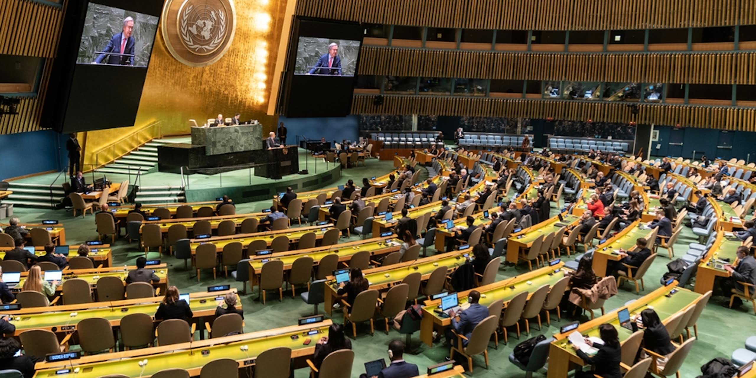 Le Secrétaire général Antonio Guterres s'exprime sur ses priorités pour 2023 lors de la 58e séance plénière de l'Assemblée générale au Siège de l'ONU à New York le 6 février 2023