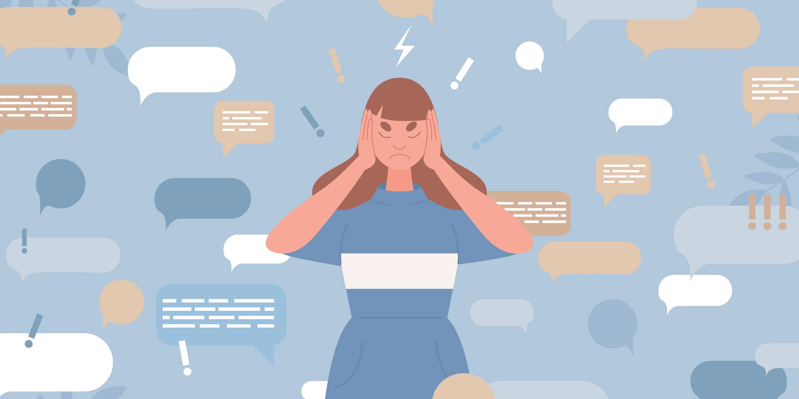 Une femme est sollicitée de toutes parts par les réseaux sociaux