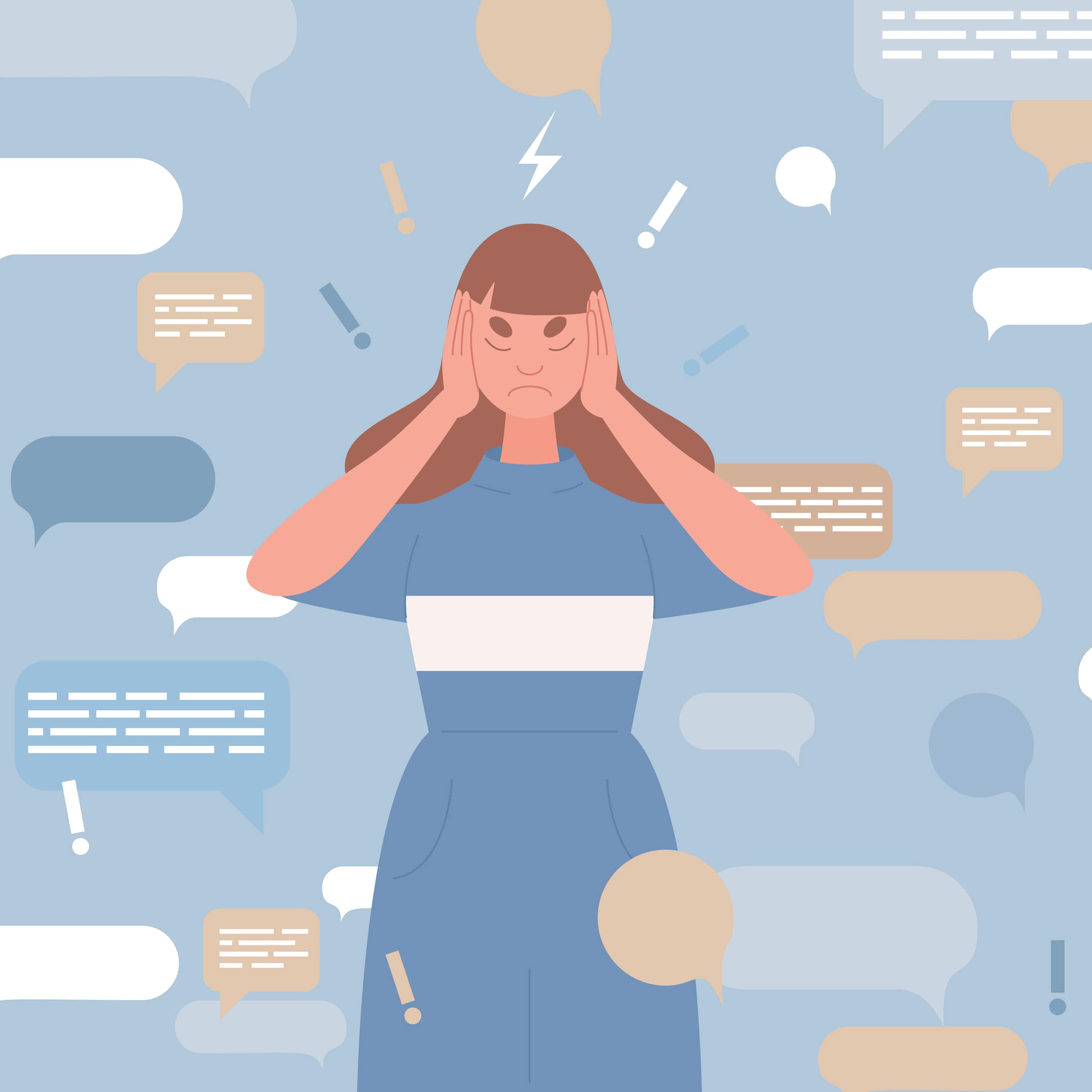 Une femme est sollicitée de toutes parts par les réseaux sociaux