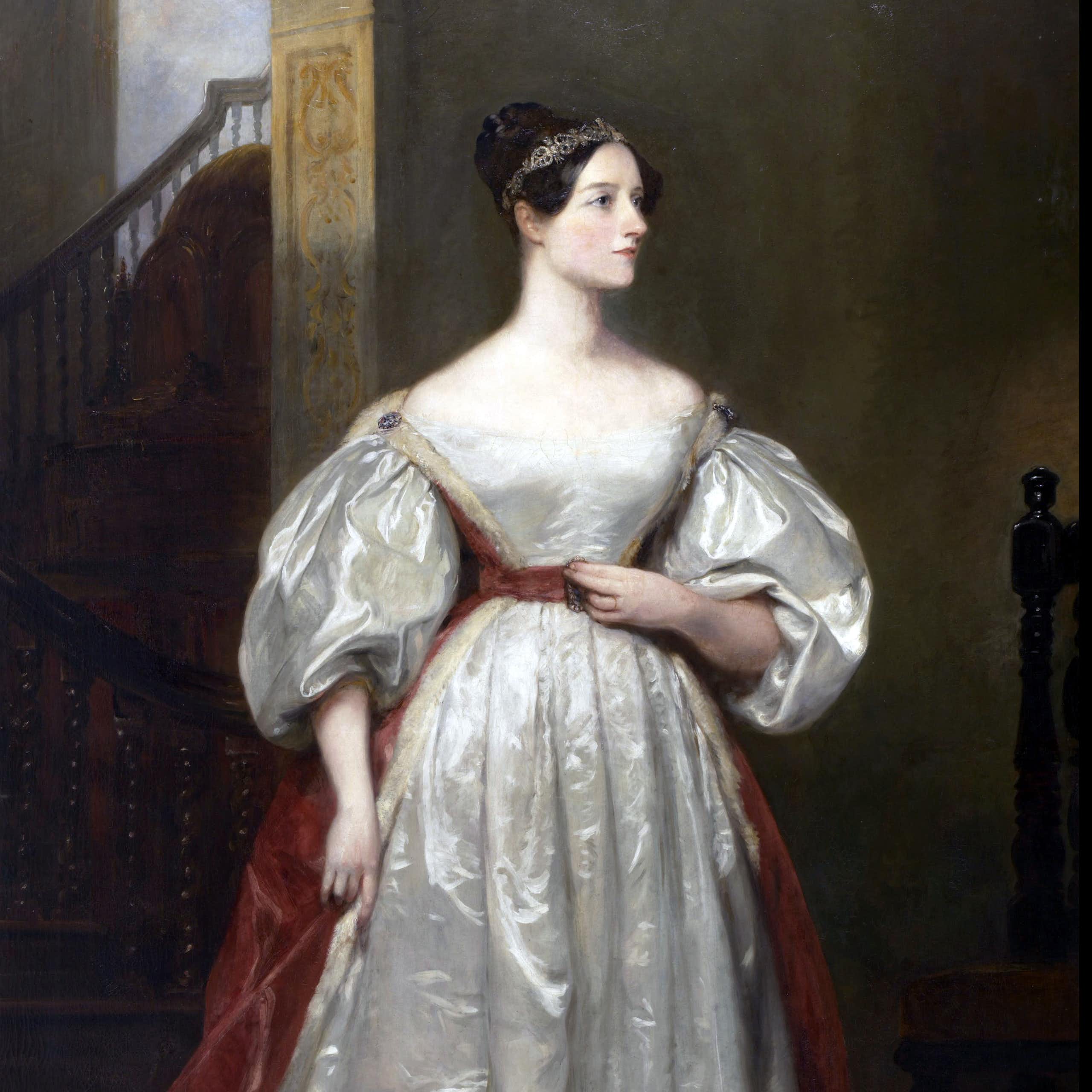 Peinture à l'huile d'Ada Lovelace, portant une robe blanche.