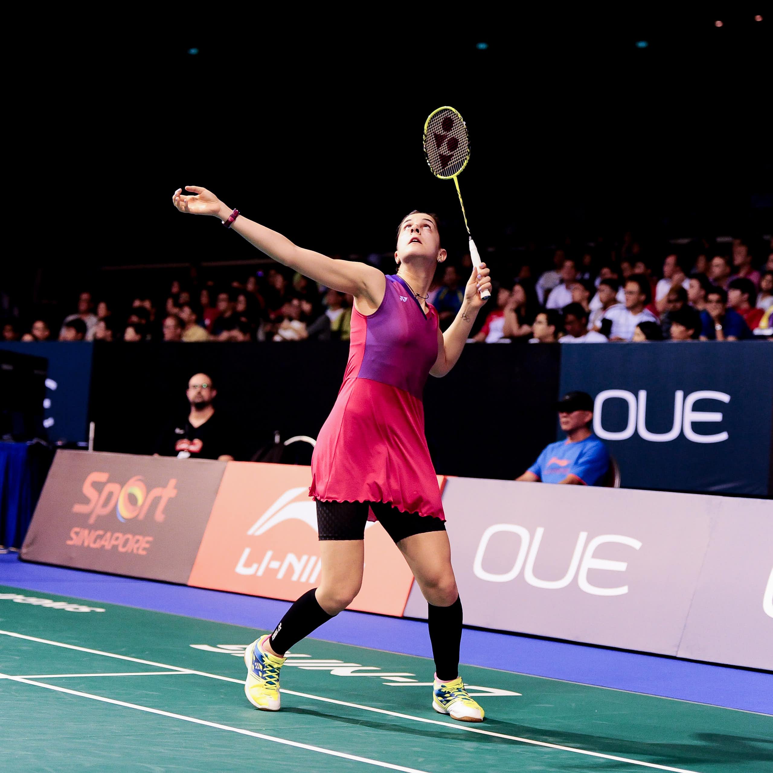 Carolina Marín (España) contra Akane Yamaguchi (Japón) en los cuartos de final de la OUE Singapur 2016.