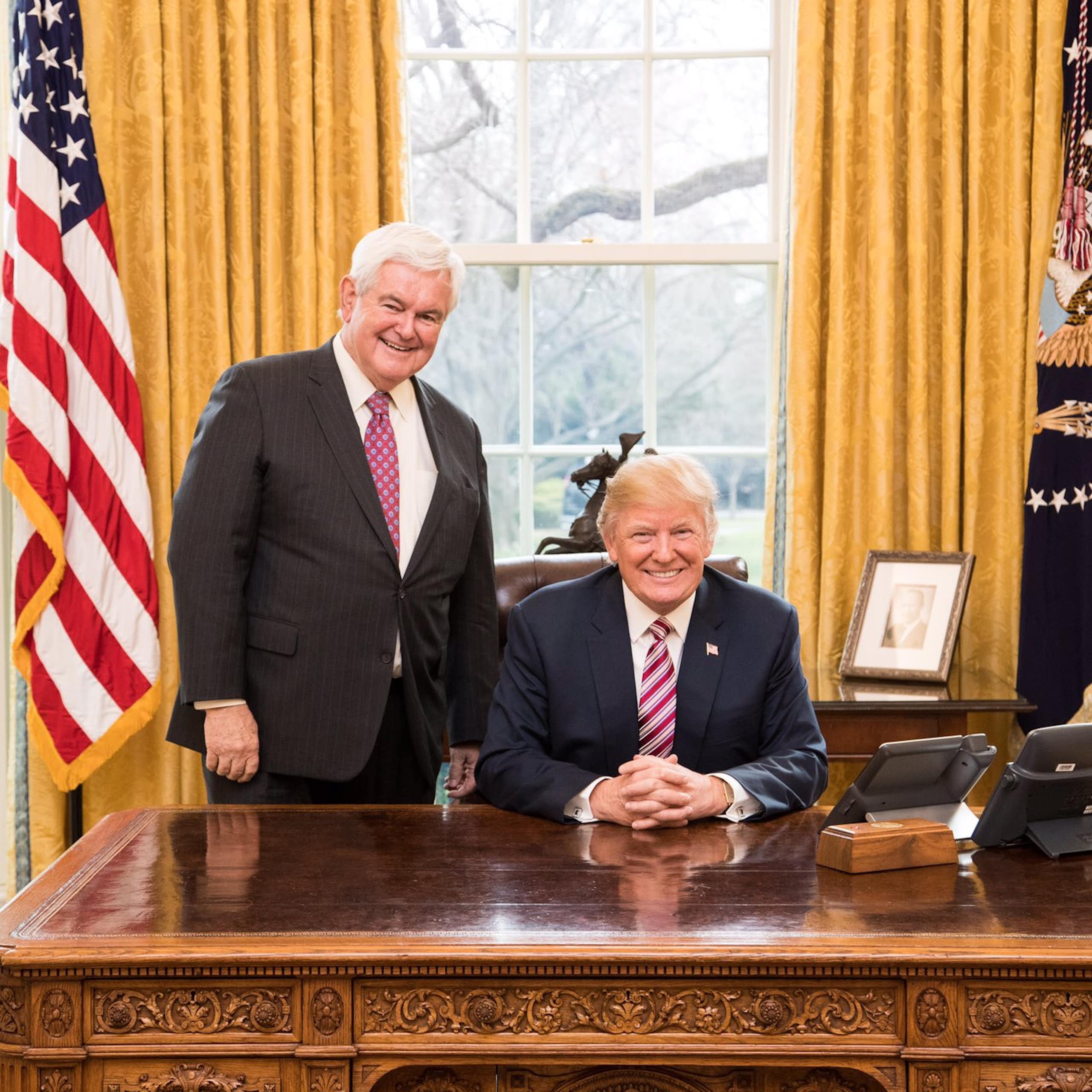 New Gingrich prend la pose aux côtés de Donald Trump dans le Bureau ovale