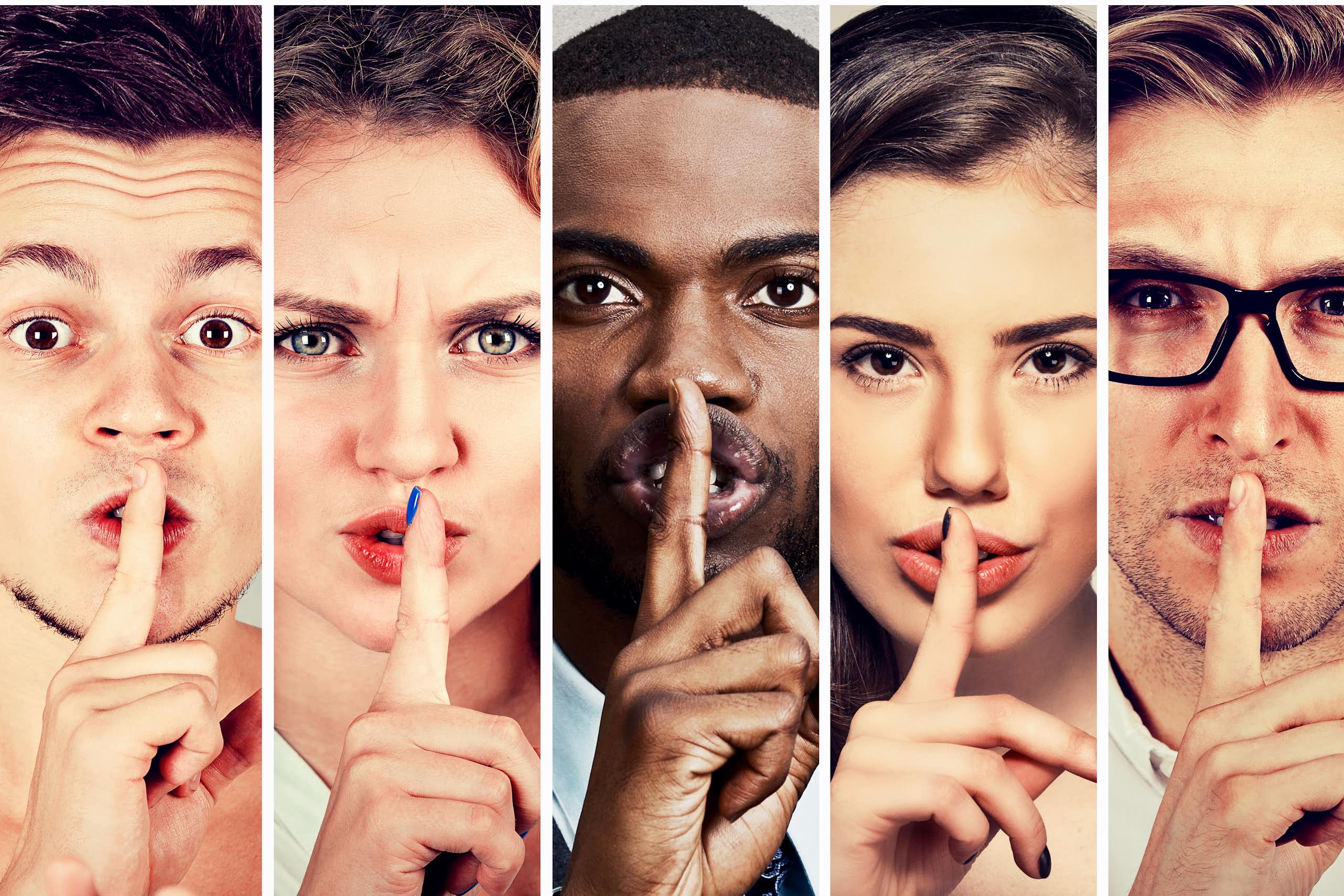 groupes de personnes avec un doigt sur la bouche