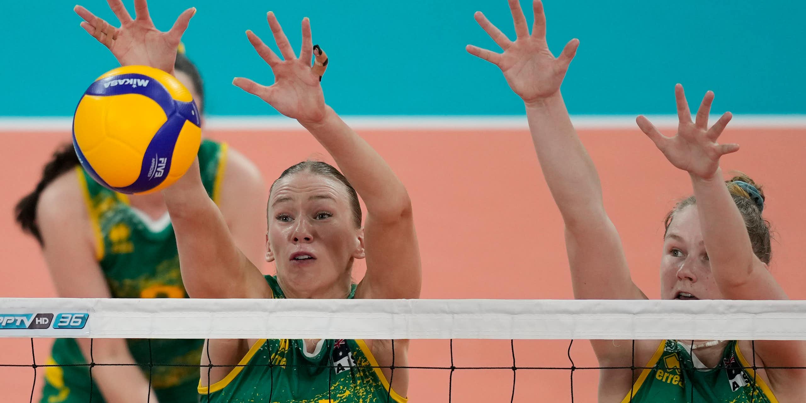 Australian women's volleyball team in action 