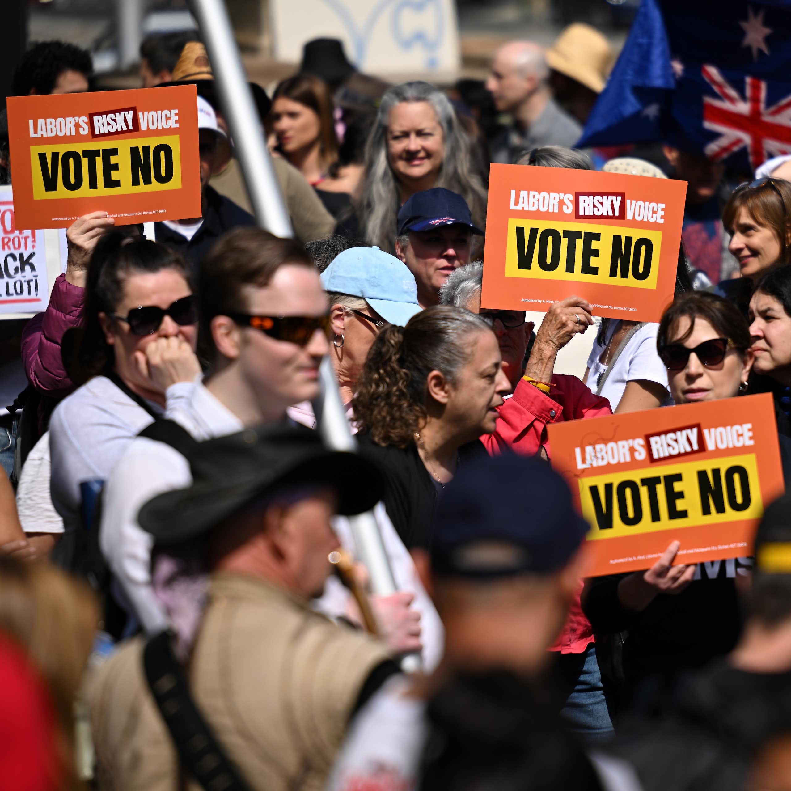Rally of 'no' voters holding placards