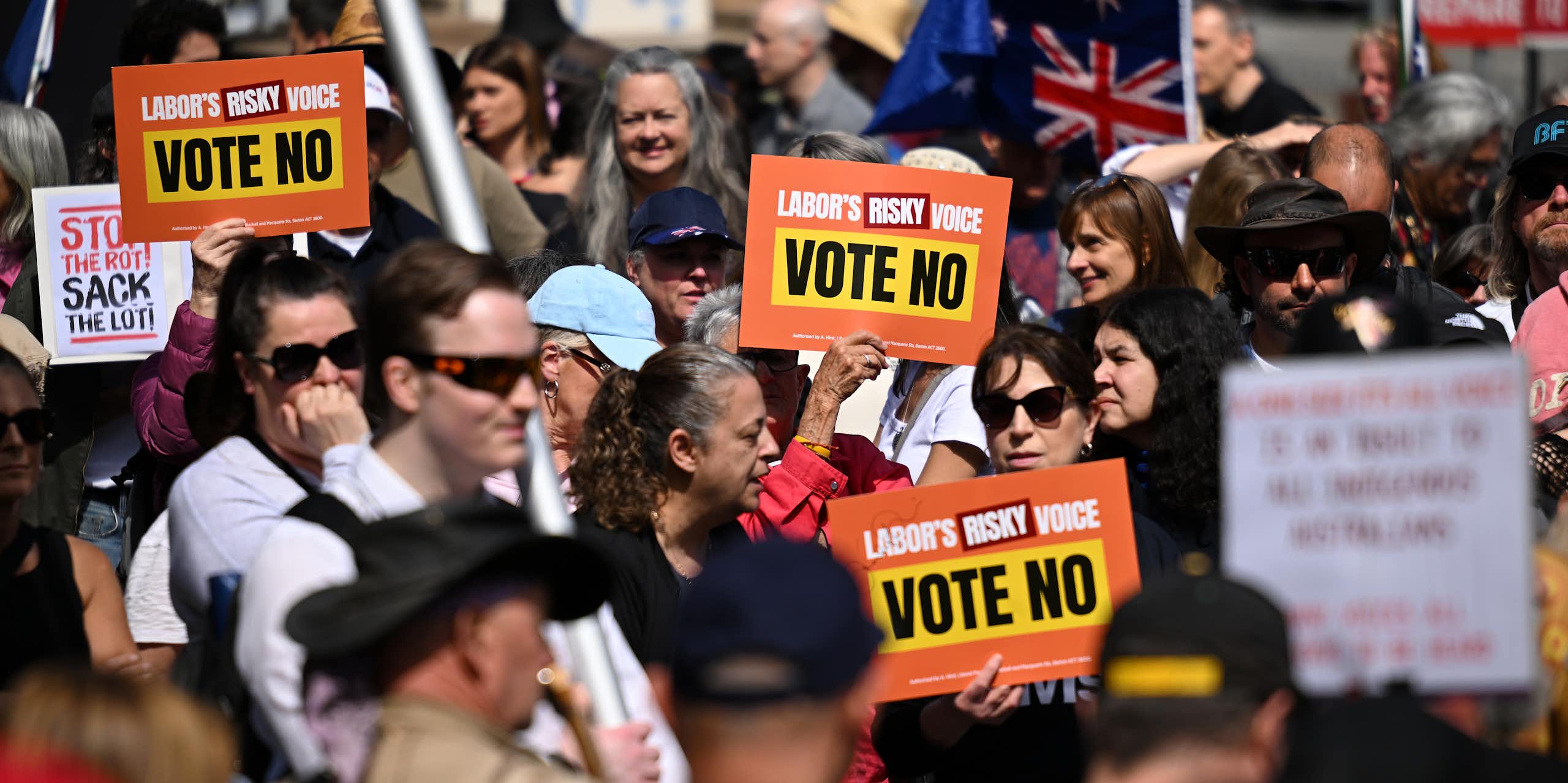 Rally of 'no' voters holding placards