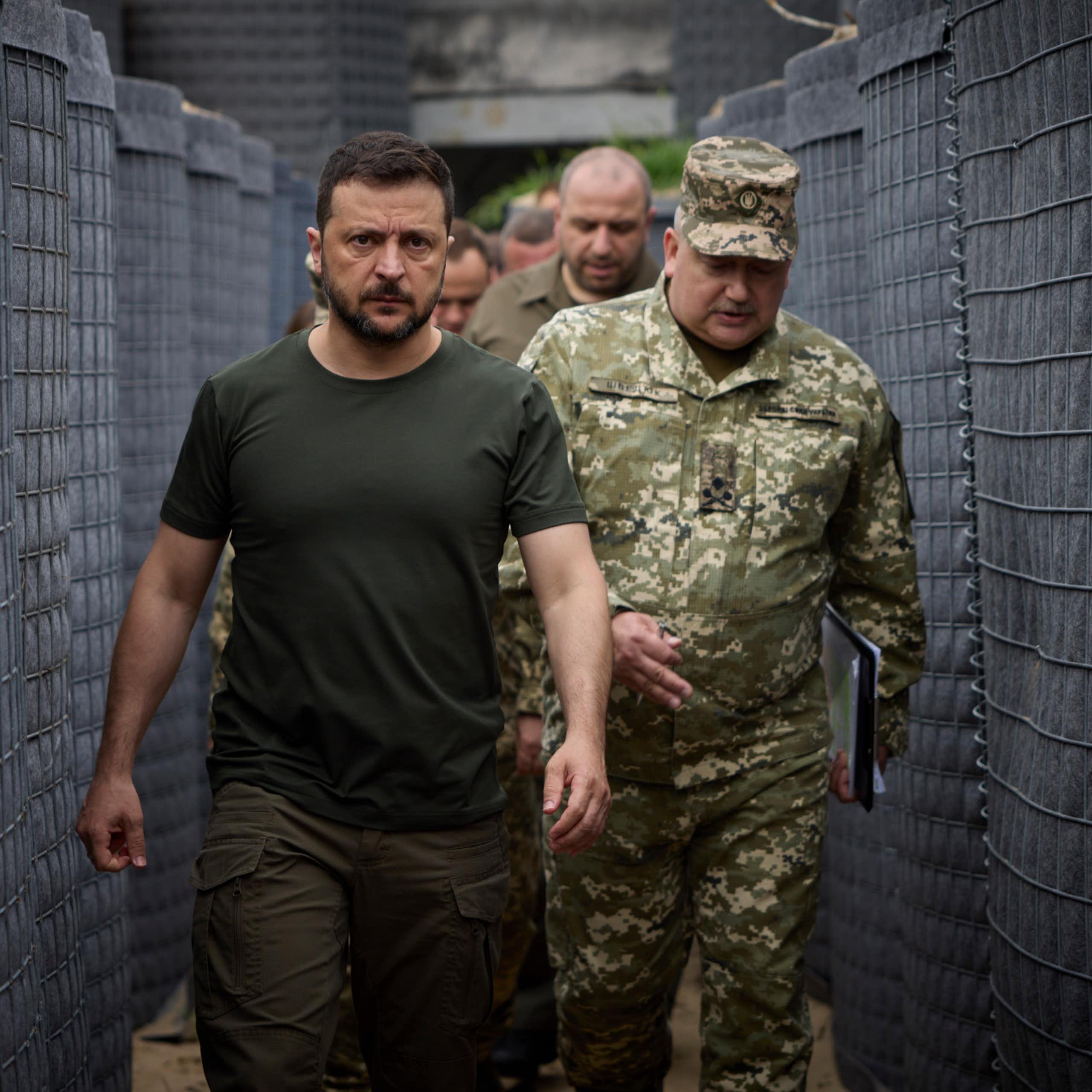 Ukrainian president Volodymyr Zelensky leads his troops through an underground tunnel.
