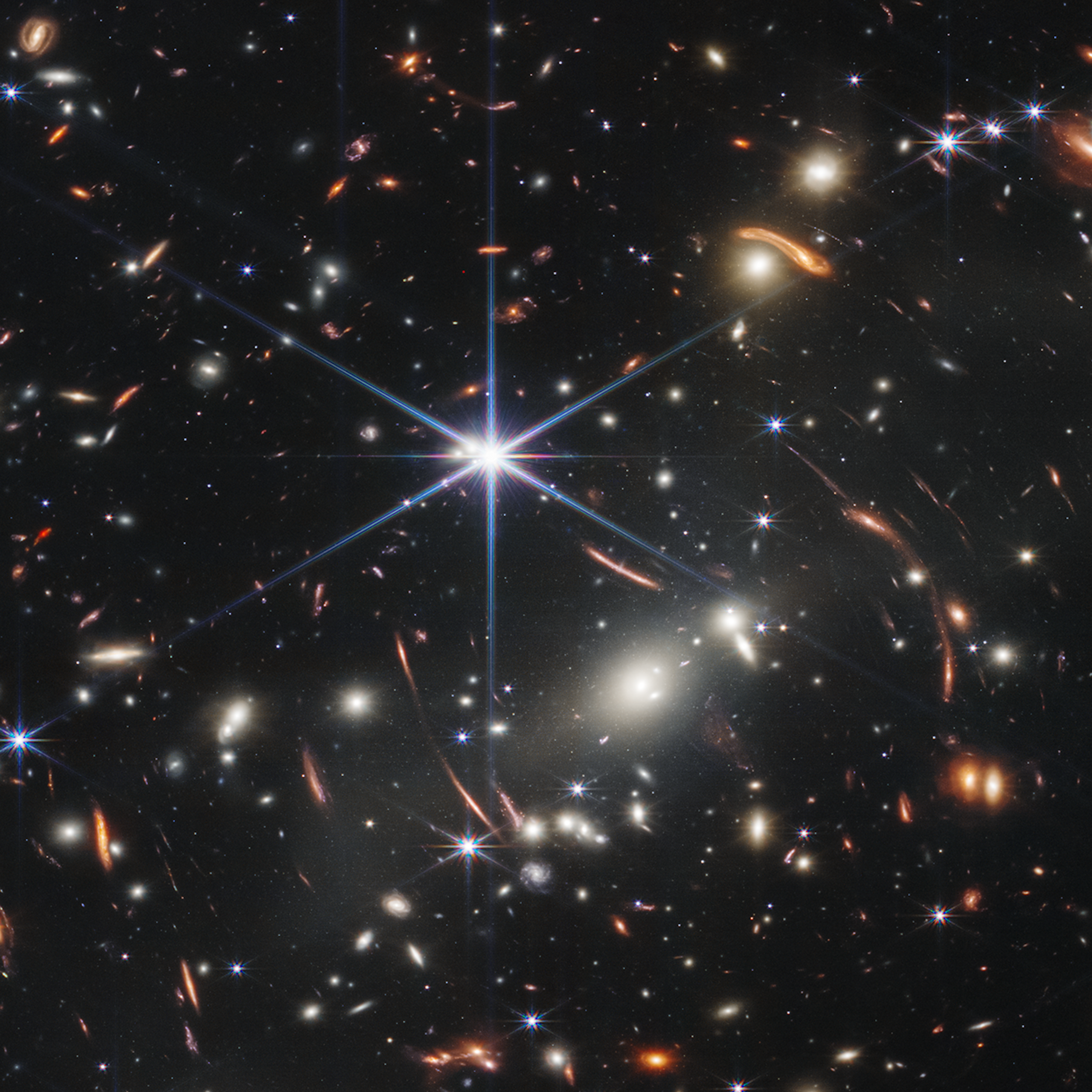 A picture from the James Webb Space Telescope of galaxies.